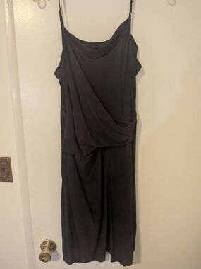 AllSaints Black 100% Silk Draped Tank Dress | Crossover Bodice | US 10